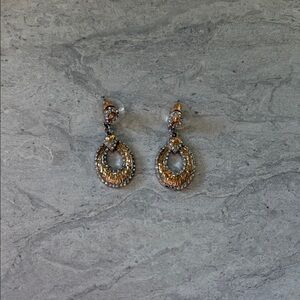 Gold and Silver Filigree Drop Earrings with Teardrop Design